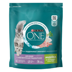 Сухой корм для кошек Purina ONE при чувствительном пищеварении с индейкой и рисом, 750 г