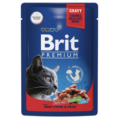 Влажный корм для кошек Brit Premium, говядина, зеленый горошек, 85г Brit*