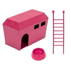 Домик для грызунов Homepet с миской и лестницей, рубиновый, 15х8,5х10 см
