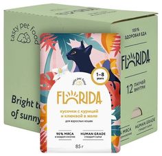 Влажный корм для кошек FLORIDA с курицей и клюквой в желе, 12 шт по 85 г