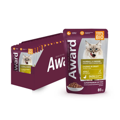 Корм влажный Award Hairball & Indoor для выведения шерсти кошек, с уткой в соусе, 24x85 г