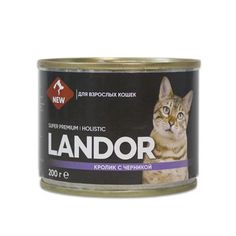 Влажный корм для кошек LANDOR с кроликом и черникой, 6 шт по 200 г