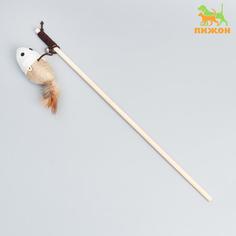 Игрушка для кошек Пижон Дразнилка-удочка Мышка из эко-материалов, 40 см