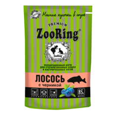 Влажный корм для кошек ZooRing лосось с черникой, 26шт по 85г