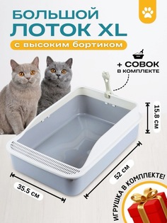 Лоток для кошек и собак KRZ COMFORT, с бортиками, серый, пластик, 52х35х15 см