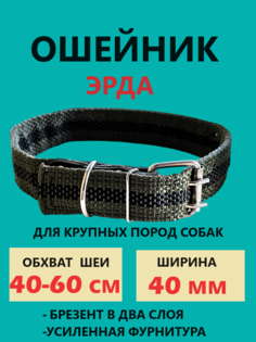 Ошейник для собак MIX Erda-40, зеленый, брезент, обхват шеи 40-60 см, ширина 40 мм No Brand
