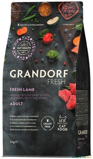 Сухой корм Grandorf Fresh, для кошек, свежее мясо ягненка с бататом, 2 кг