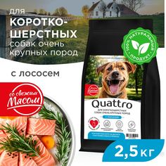 Сухой корм для собак QUATTRO, большие короткошерстные породы, с лососем, 2,5 кг