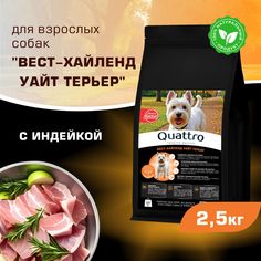 Сухой корм для собак QUATTRO для породы Вест-хайленд уайт терьер, с индейкой, 2,5 кг