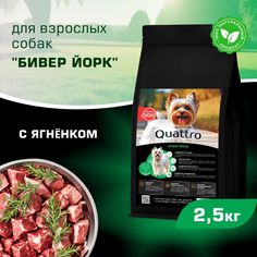 Сухой корм для собак QUATTRO для породы Бивер Йорк, с ягненком, 2,5 кг