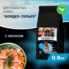 Сухой корм для собак QUATTRO для породы Бордер-терьер, с лососем, 800 г