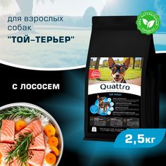 Сухой корм для собак QUATTRO для породы Той-терьер, с лососем, 2,5 кг