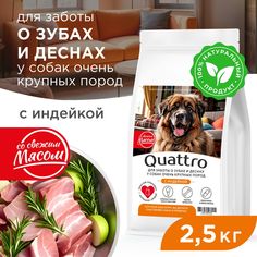 Сухой корм для собак QUATTRO, большие породы, для заботы зубов и десен, с индейкой, 2,5 кг