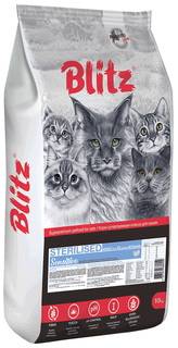 Сухой корм для кошек Blitz Sensitive, для стерилизованных, с индейкой, 10 кг