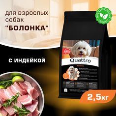 Сухой корм для собак QUATTRO для породы Болонка, с индейкой, 2,5 кг