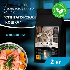 Сухой корм для кошек QUATTRO Сингапурская кошка, с лососем и хамсой, 2 кг