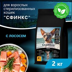 Сухой корм для кошек QUATTRO Сфинкс, с лососем и хамсой, 2 кг