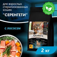 Сухой корм для кошек QUATTRO Серенгети, с лососем и хамсой, 2 кг