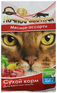 Сухой корм для кошек Ночной Охотник, мясное ассорти, 400 г