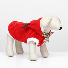 Костюм для собак Новогодний с рожками, S, унисекс, красный, текстиль, длина спины 25 см No Brand