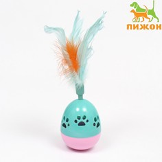 Игрушка-неваляшка для кошек Пижон Перьевой фонтан, микс цветов, перо, пластик, 20 см