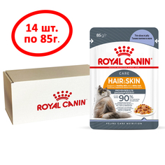 Bлажный корм для кошек Royal Canin Hair&Skin Car, мясо в желе, 14 шт по 85 г