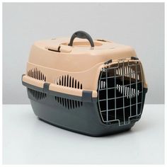 Переноска для животных до 9 кг Пижон, металлическая дверь, 43х29х27,5 см, бежево-серая