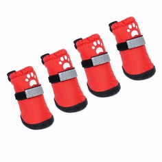 Ботинки для собак Гулять, красный, текстиль, 4,5 х 3,8 см, 4 шт No Brand
