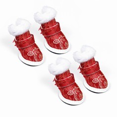 Ботинки для собак Забава, красный, текстиль, 5,5 х 4,5 см, 4 шт No Brand