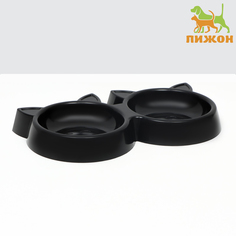 Миска для кошек Пижон двойная с ножками Кошка черная пластик 27 х 14 х 3,5 см, 0,3 л