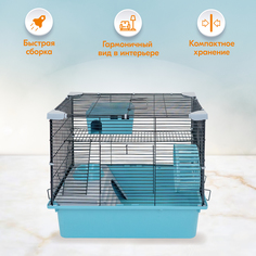 Клетка для грызунов PetTails разборная, домик, миска, бирюзовая, металл, 42х30хh40 см