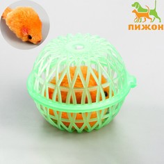 Игрушка для кошек Пижон мышь в шаре зелено-оранжевая 7х5 см