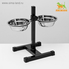Миска для домашнего питомца Пижон со штативом-подставкой, черная, 2 шт по 350 мл