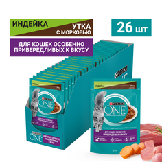 Корм влажный Purina One для привередливых кошек, с индейкой, уткой и морковью, 26x75 г