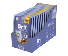 Влажный корм для кошек Brit Premium, кусочки в желе, тунец, 14 шт по 85 г Brit*