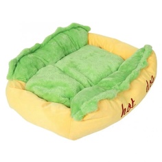 Лежанка для животных Hot Dog желтая, зеленая, плюш, полипропилен, 59х50х23 см No Brand