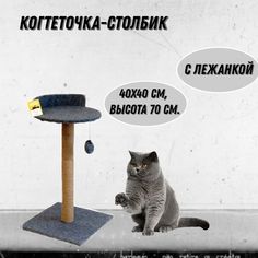 Когтеточка-столбик Моськи-Авоськи с лежанкой большая 40х40 см высота 70 см серый