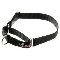 Ошейник для собак V.I.Pet с мартингалом, черный, нейлон, металл, 20 мм x 32-45 см