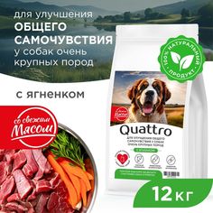 Сухой корм для собак QUATTRO, большие породы, улучшение самочувствия, с ягненком, 12 кг