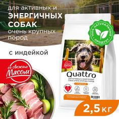 Сухой корм для собак QUATTRO, большие породы, для активных и энергичных, индейка, 2,5 кг