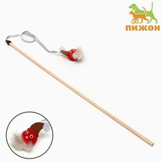 Игрушка для кошек Пижон Дразнилка-удочка Гномик на деревянной палочке, красный