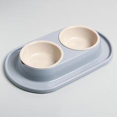 Миска для животных ZOO PLAST Мур-мяу, двойная на подставке, серая, 0,3л
