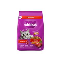 Корм сухой Whiskas для кошек, подушечки с нежным паштетом, обед с говядиной, 1,3 кг