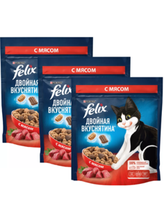 Сухой корм для кошек Felix Двойная вкуснятина с мясом, 3 шт по 200 г
