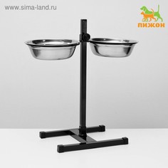 Миска для собак Пижон со штативом-подставкой, черная, 2 шт по 1,5 л