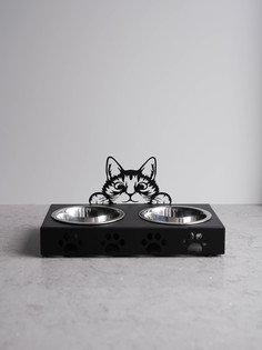 Миска для кошек Котик, Металл, ElectricLight, 235 мл, Черная