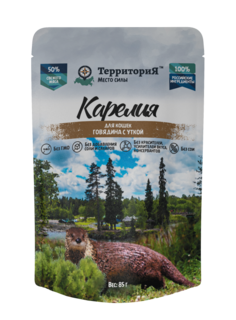 Влажный корм для кошек Территория Карелия, говядина с уткой, 85г