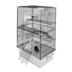 Клетка для грызунов PetTails разборная, 2 дома, миска, светло-серая, металл, 42х30хh67 см