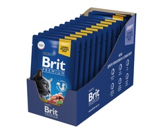 Влажный корм для кошек Brit Premium, кусочки в соусе, лосось и форель, 14 шт по 85 г Brit*