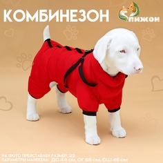 Комбинезон для собак Пижон со шлейкой, унисекс, красны,й хлопок, длина спины 36 см
